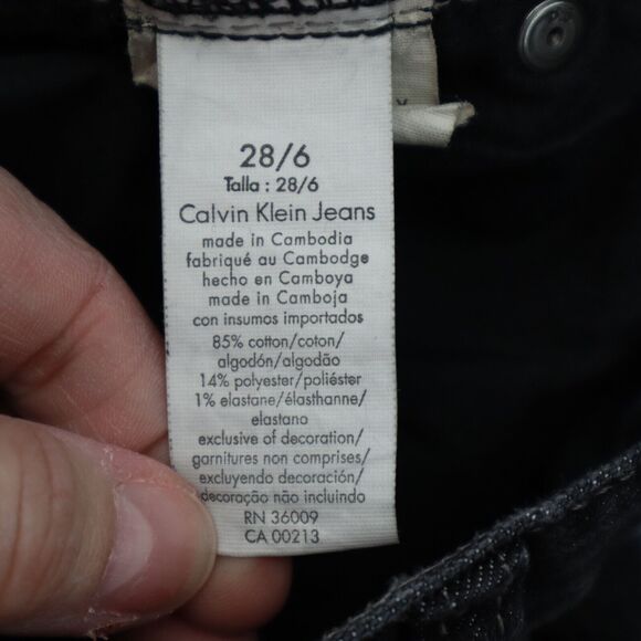 Calvin Klein Pants Womens 28 Black Skinny Mid Rise Button Dark Wash Denim Jeans - Picture 6 of 16